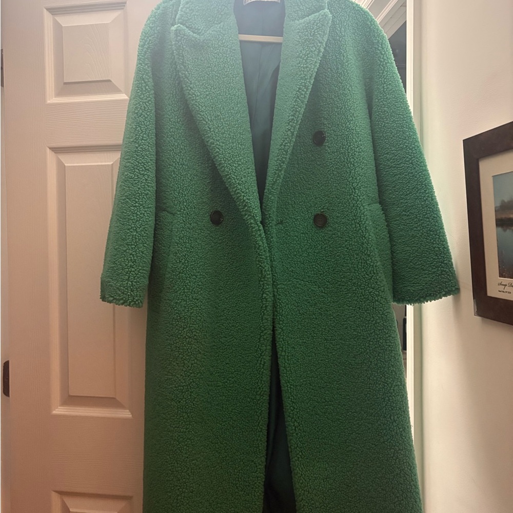Zara Emerald Green Teddy Double-Breasted Coat